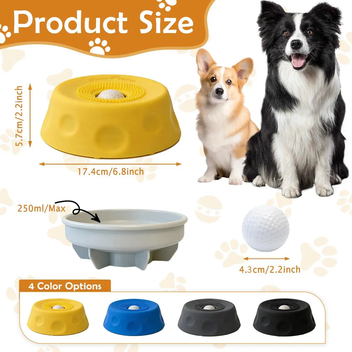 Pawpace Multi Purpose Dog Bowl,Dog Liquid Slow Feeder,Lick Bowl with Ball ,Oral Hygiene & Tongue Cleaning,8 Suction Cups,No Mess Liquid Treat Enrichment Bowl for Dogs Petlovers