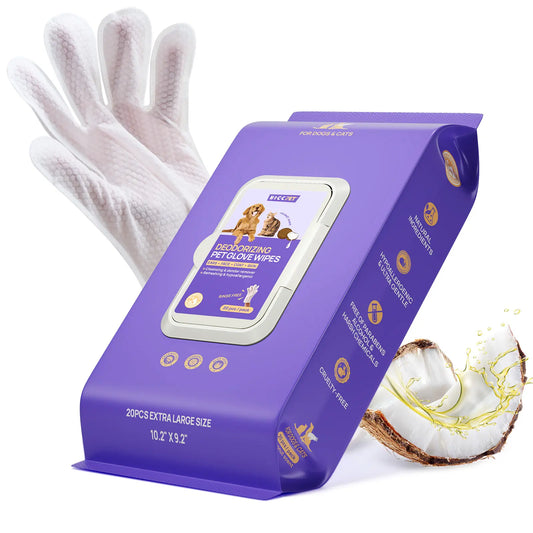 HICC PET Disposable Dog Grooming Wipes (20Pcs) - Natural, Hypoallergenic, No-Rinse Wipes with Fermented Oils for Hair Removal, Sticky Hair Control, Deodorizing, Skin Moisture & Paw Care, Outdoor Use