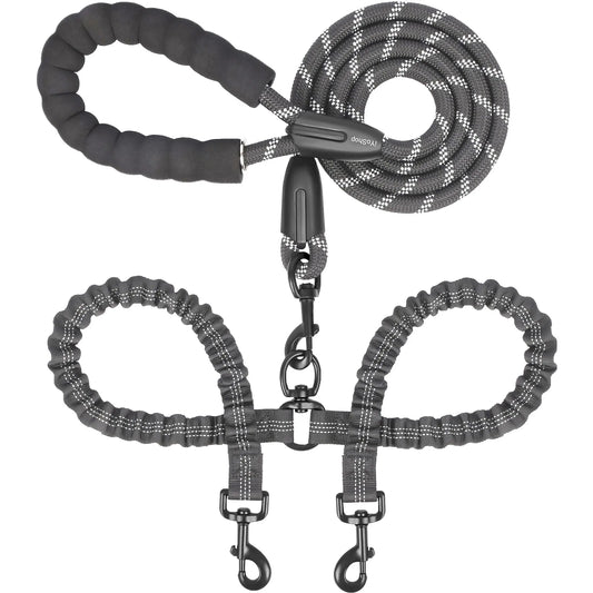 Iyoshop Dual Dog Leash, Double Dog Leash, 360 Swivel No Tangle Walking Leash, Shock Absorbing Bungee for Two Dogs